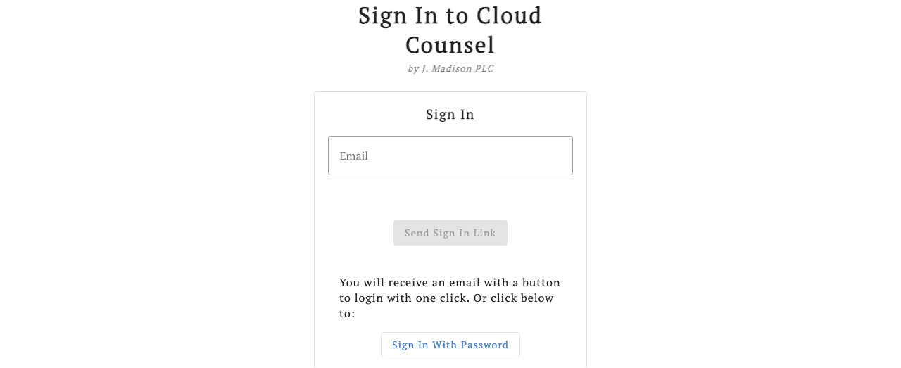 Sign-in options including passwordless email link.