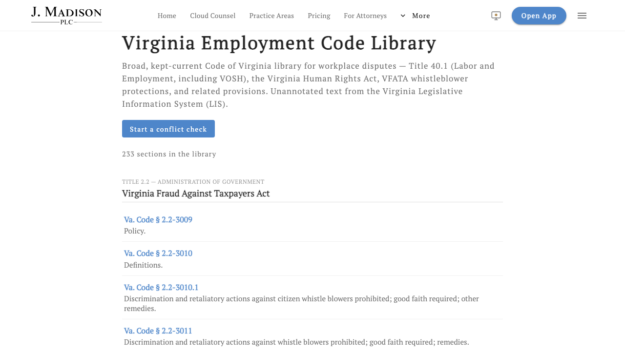 Virginia employment code library search index.